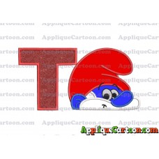 PaPa Smurf Head Applique Embroidery Design With Alphabet T