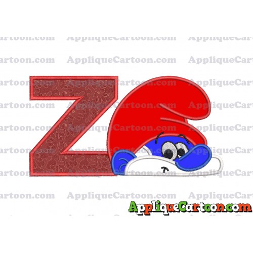 PaPa Smurf Head Applique Embroidery Design With Alphabet Z