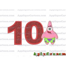 Patrick Star Spongebob Applique Embroidery Design Birthday Number 10