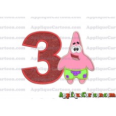 Patrick Star Spongebob Applique Embroidery Design Birthday Number 3
