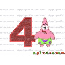Patrick Star Spongebob Applique Embroidery Design Birthday Number 4