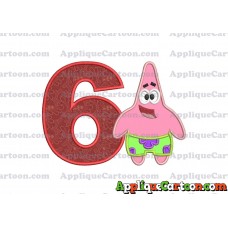 Patrick Star Spongebob Applique Embroidery Design Birthday Number 6