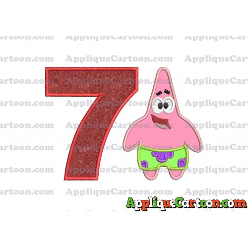 Patrick Star Spongebob Applique Embroidery Design Birthday Number 7