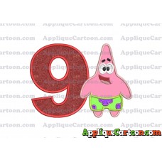 Patrick Star Spongebob Applique Embroidery Design Birthday Number 9