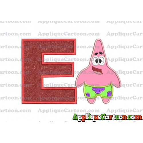 Patrick Star Spongebob Applique Embroidery Design With Alphabet E