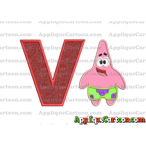 Patrick Star Spongebob Applique Embroidery Design With Alphabet V