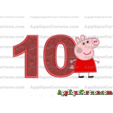 Peppa Pig Applique Embroidery Design Birthday Number 10