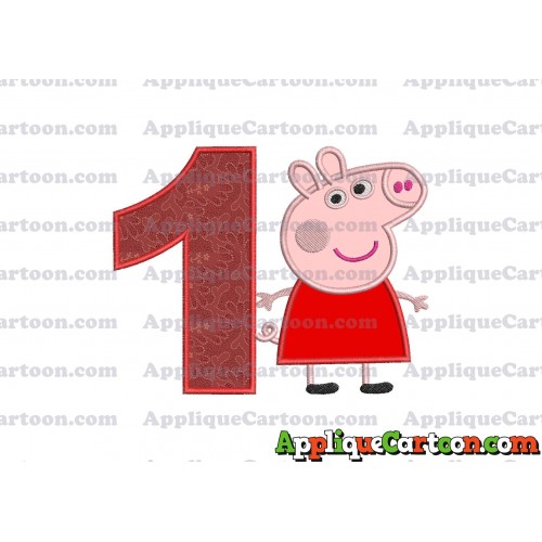Peppa Pig Applique Embroidery Design Birthday Number 1