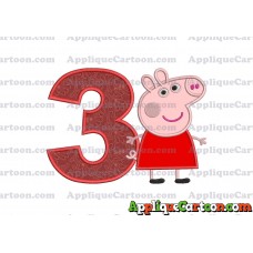 Peppa Pig Applique Embroidery Design Birthday Number 3