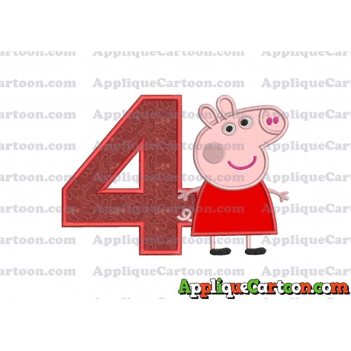 Peppa Pig Applique Embroidery Design Birthday Number 4