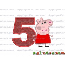 Peppa Pig Applique Embroidery Design Birthday Number 5