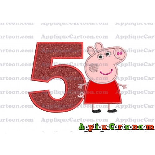 Peppa Pig Applique Embroidery Design Birthday Number 5