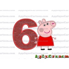 Peppa Pig Applique Embroidery Design Birthday Number 6