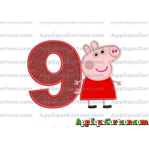 Peppa Pig Applique Embroidery Design Birthday Number 9