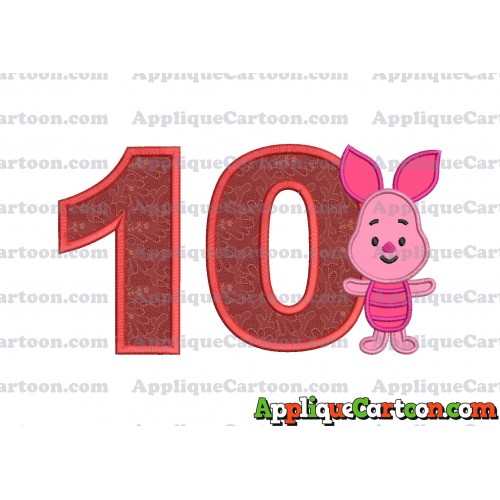 Piglet Winnie the Pooh Applique Embroidery Design Birthday Number 10