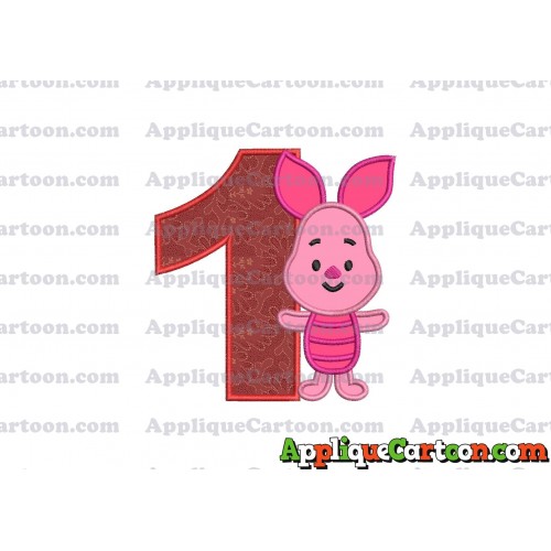 Piglet Winnie the Pooh Applique Embroidery Design Birthday Number 1