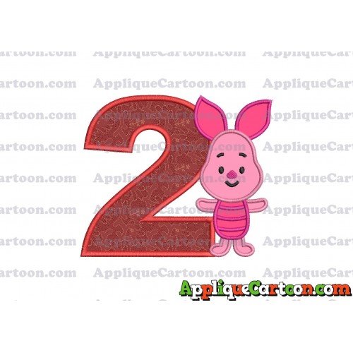 Piglet Winnie the Pooh Applique Embroidery Design Birthday Number 2