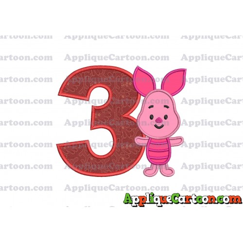 Piglet Winnie the Pooh Applique Embroidery Design Birthday Number 3