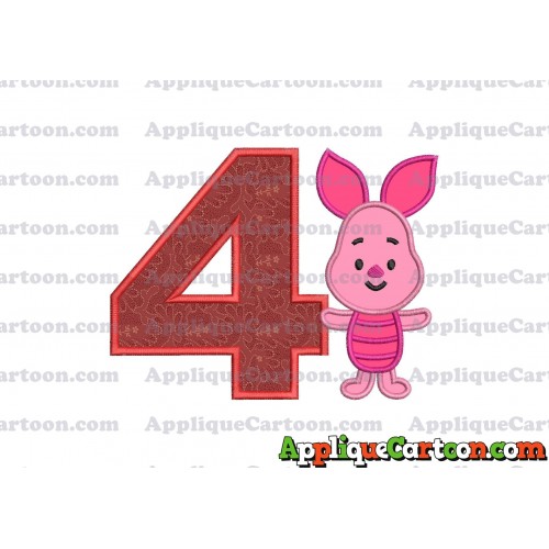 Piglet Winnie the Pooh Applique Embroidery Design Birthday Number 4