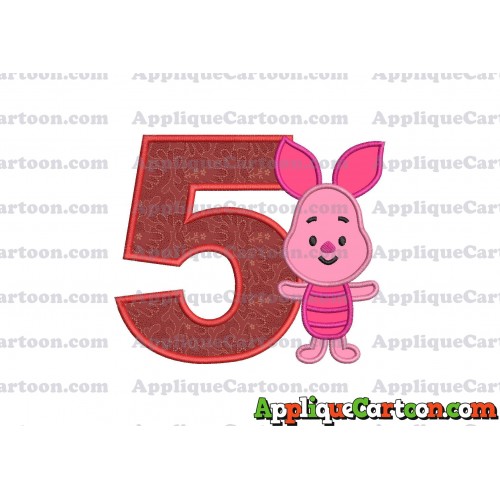 Piglet Winnie the Pooh Applique Embroidery Design Birthday Number 5
