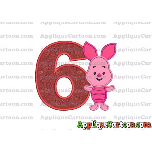 Piglet Winnie the Pooh Applique Embroidery Design Birthday Number 6