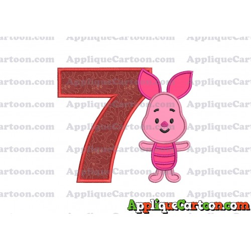Piglet Winnie the Pooh Applique Embroidery Design Birthday Number 7