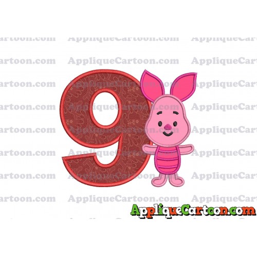 Piglet Winnie the Pooh Applique Embroidery Design Birthday Number 9