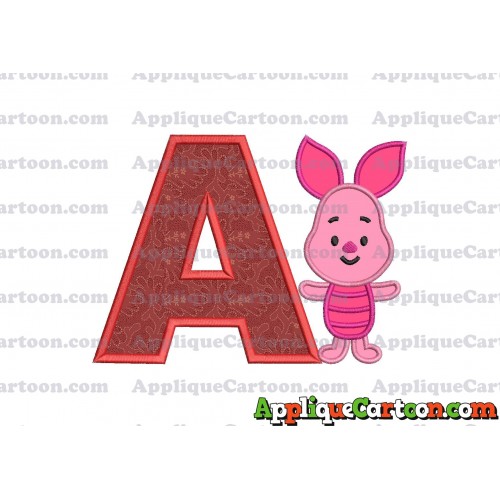 Piglet Winnie the Pooh Applique Embroidery Design With Alphabet A