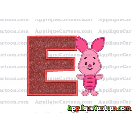 Piglet Winnie the Pooh Applique Embroidery Design With Alphabet E