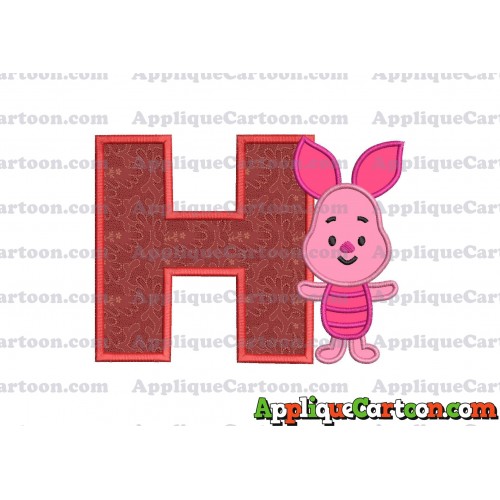 Piglet Winnie the Pooh Applique Embroidery Design With Alphabet H