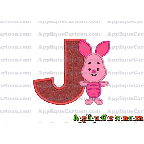 Piglet Winnie the Pooh Applique Embroidery Design With Alphabet J