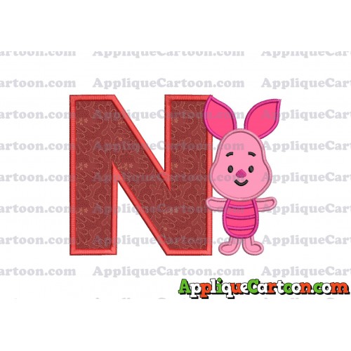Piglet Winnie the Pooh Applique Embroidery Design With Alphabet N