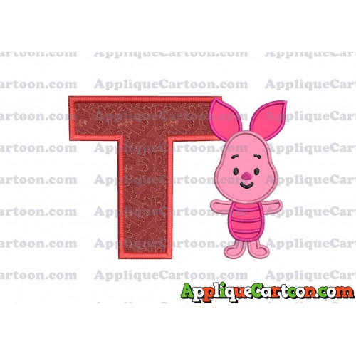 Piglet Winnie the Pooh Applique Embroidery Design With Alphabet T