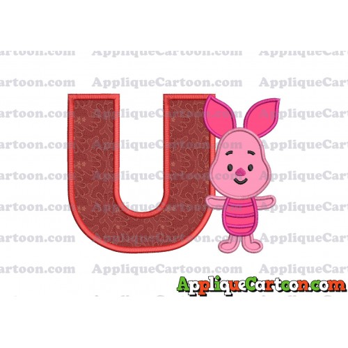 Piglet Winnie the Pooh Applique Embroidery Design With Alphabet U