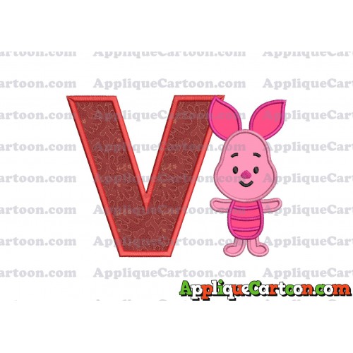 Piglet Winnie the Pooh Applique Embroidery Design With Alphabet V