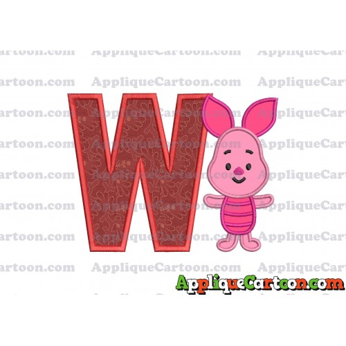 Piglet Winnie the Pooh Applique Embroidery Design With Alphabet W