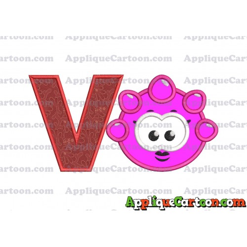 Pink Jelly Applique Embroidery Design With Alphabet V