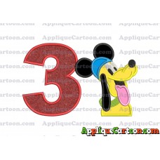 Pluto Mickey Mouse Applique Embroidery Design Birthday Number 3