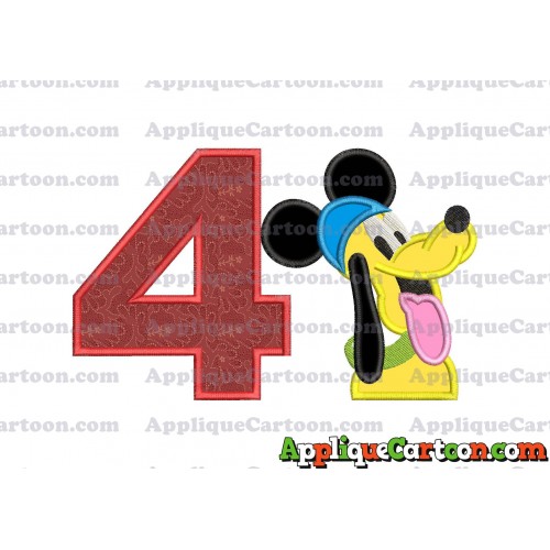 Pluto Mickey Mouse Applique Embroidery Design Birthday Number 4