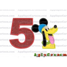Pluto Mickey Mouse Applique Embroidery Design Birthday Number 5