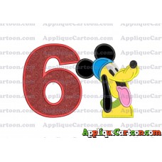Pluto Mickey Mouse Applique Embroidery Design Birthday Number 6