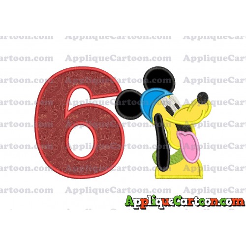 Pluto Mickey Mouse Applique Embroidery Design Birthday Number 6