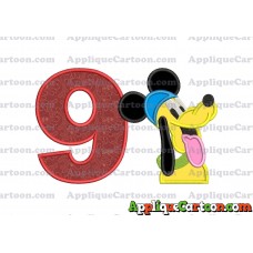 Pluto Mickey Mouse Applique Embroidery Design Birthday Number 9