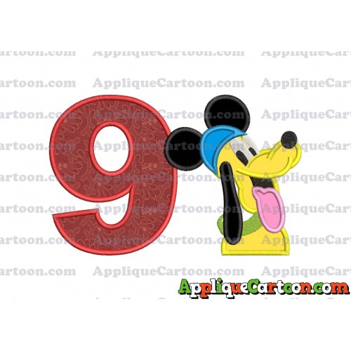 Pluto Mickey Mouse Applique Embroidery Design Birthday Number 9