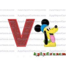 Pluto Mickey Mouse Applique Embroidery Design With Alphabet V