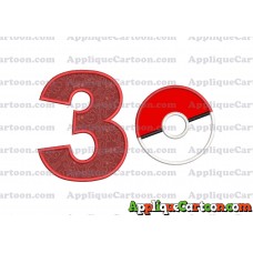 Pokeball Applique 01 Embroidery Design Birthday Number 3