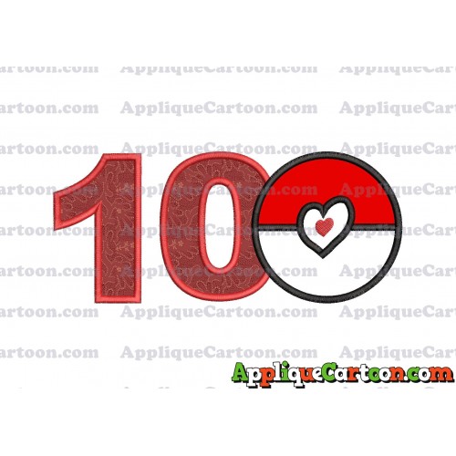 Pokeball with Heart Applique Embroidery Design Birthday Number 10
