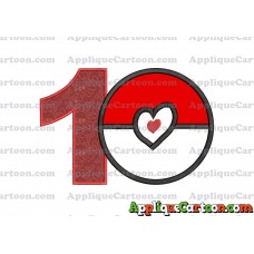 Pokeball with Heart Applique Embroidery Design Birthday Number 1