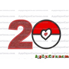Pokeball with Heart Applique Embroidery Design Birthday Number 2