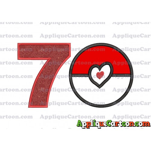 Pokeball with Heart Applique Embroidery Design Birthday Number 7